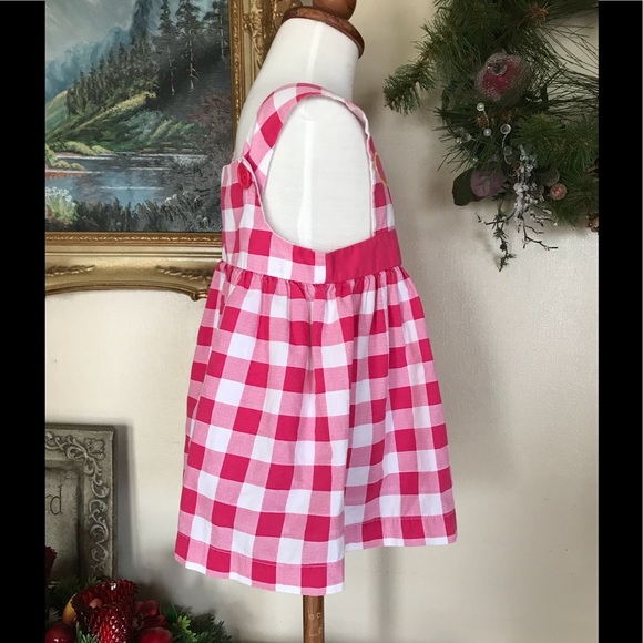 🩷 Pink Sleeveless Pinafore Gingham Flower Dress 2T - Picture 9 of 9